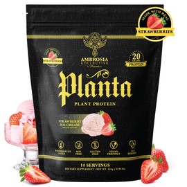Ambrosia Ambrosia Planta - Premium Organic Plant-Based Protein | Vegan & Keto Friendly | Gourmet Flavors with No Bloating or Stomach Upset | No Added Sugar | 14 Servings | (Strawberry Ice Cream)