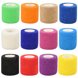2" Self Adhesive Bandage Wraps, 12pcs Vet Wraps, 12 Colors, 5 Yard Self Adherent Wraps for Sports, Wrist, Ankle and Swelling