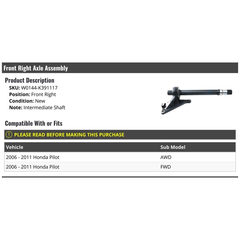Marketplace Auto Parts Front Right Passenger Side Intermediate Shaft Axle