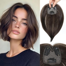 Hair Toppers for Women with Thinning Hair Extensions 360° 3D Toppers Hair Pieces for Women Clip Ins Fake Bangs Hair Pieces Perfect Solution for Stylish Upgrade (Cool Brown, Tulip)