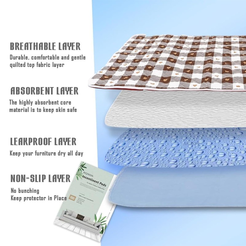 2 PCS Washable Incontinence Pads, Waterproof Sheets for Bed Wetting,