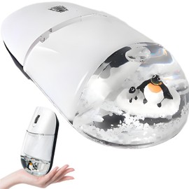 Wireless Mouse -Cute Clear Aqua Design, Water Mouse with Optical Precision, Silent Clicks, Lightweight & Floating Animal Transparent Retro Style for Home Office, Great for Kids & Adult(Penguin-White)