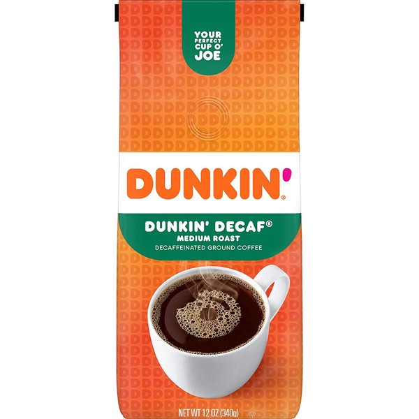 Dunkin' Original Blend Medium Roast Decaf Ground Coffee, 12 Ounces (Pack of 6) (Packaging May Vary)