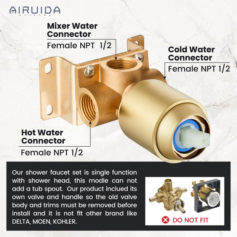 Airuida Single Function Shower Trim Kit Shower Faucet Set Wall