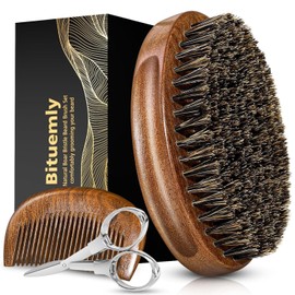 Bituemly Beard Brush, Natural Boar Bristles Beard Brush for Men and Wooden Sandalwood Poc