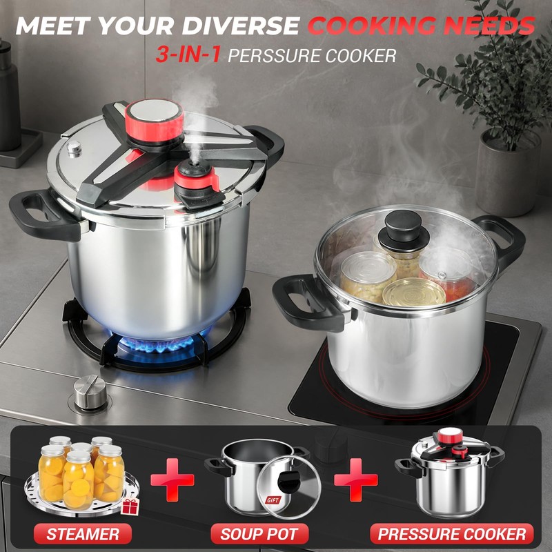 3-In-1 304 Stainless Steel Pressure Cooker 8 QT: [Save 70%