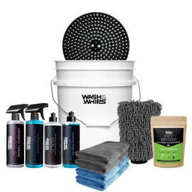 WASH&WHIPS New Car Care Kit - Wash, Detailing Interior, Wheel Cleaner & Shine, 3 Gallon Bucket with Particle Interceptor, Microfiber & Chenille Mitt - 12-Piece Kit for Car Cleaning