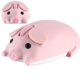 elec Space Cute Pig Design Wireless Mouse - Dual Mode Bluetooth & USB, Silent Operation, Ergonomic, Ideal for Laptops & PCs, for Animal Lovers and Family (Pink)