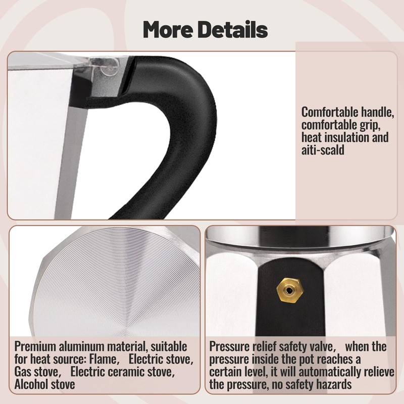 Vaolvpant 2 Cup Aluminum Moka Pot Classic Stovetop Espresso Coffee