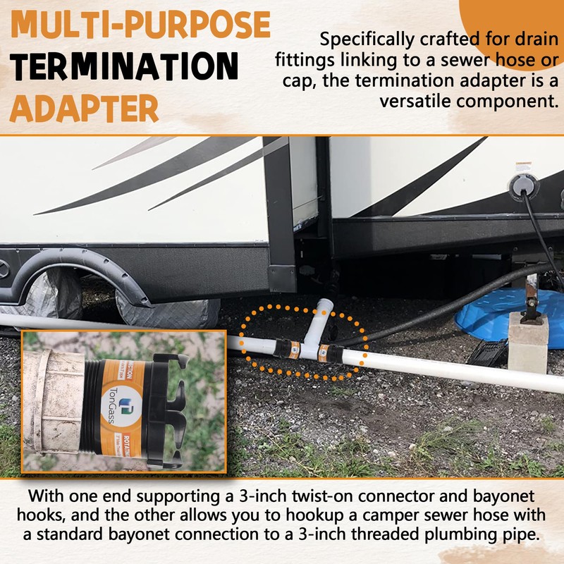 TonGass (2 x Combo Pack, Black) RV Sewer Pipe Adapter,
