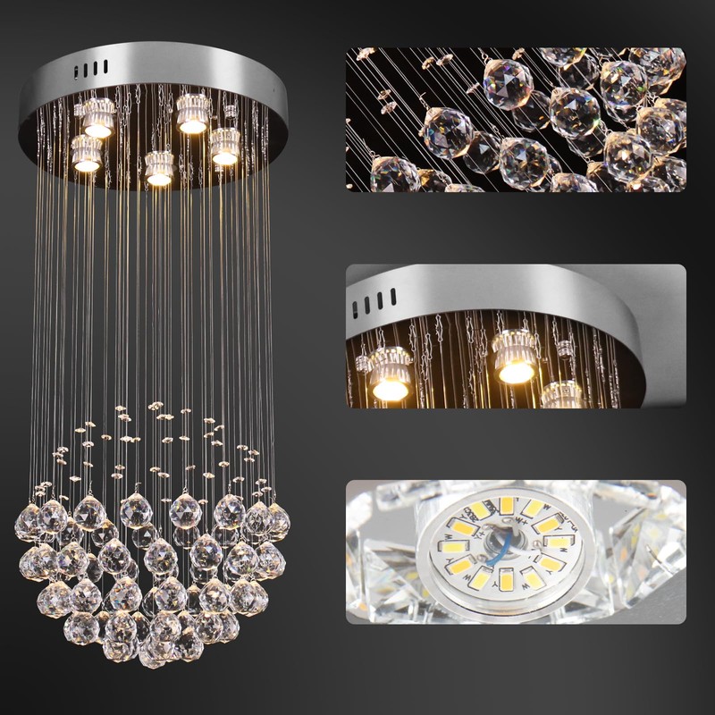 CLAIRDAI Crystal Chandeliers Modern Crystal Round Raindrop Chandelier Lighting Flush