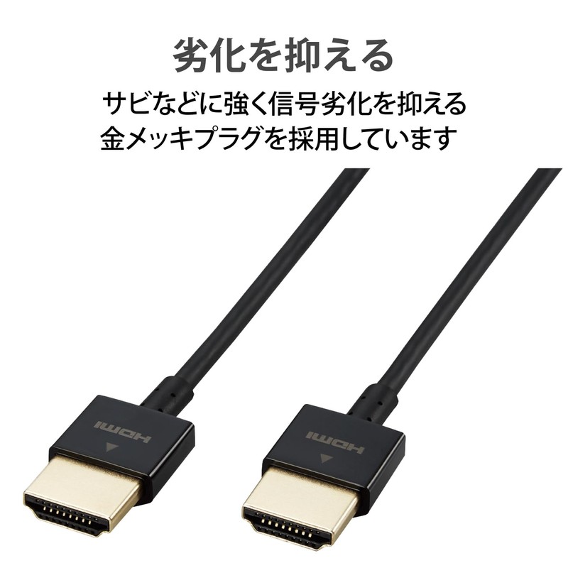 Elecom ECDH-HD14SS05BK HDMI Cable, 19.7 inches (50 cm), Supports 4K