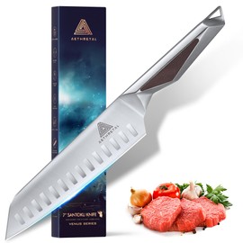 Santoku Knife 7 Inch, Chef Knife, German High Carbon Stainless Steel Kitchen Knife for Cutting Slicing & Chopping, Full Tang Chefs Knife