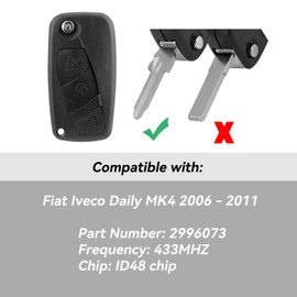 48Chip 3 Buttons Remote Key Fob Replacement For Fiat Iveco Daily MK4 2006 - 2011 Fiat Remote Fob with GT10 Blade Key Ring