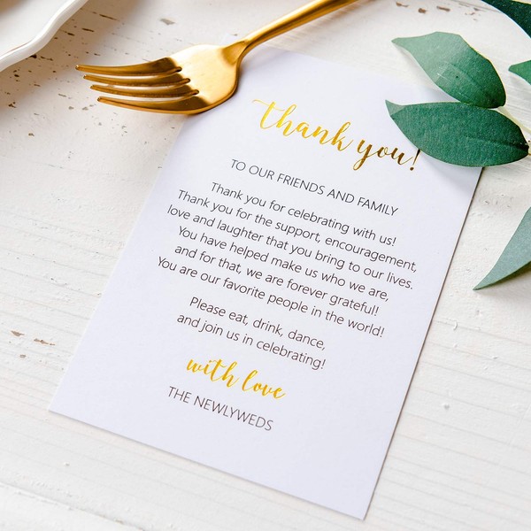 Crisky 50 Pcs Wedding Thank You Place Setting Cards, Foil Gold Thank You, Chic and Elegant Wedding Table Centerpieces and Wedding Decorations, Wedding Supply, 4 x 6 inch