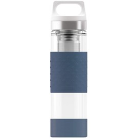 Sigg Hot und Cold Glass, Doppelwandige-isolierte Glas Trinkflasche mit Silikonschutz, 0.4 L, BPA Frei, Blau