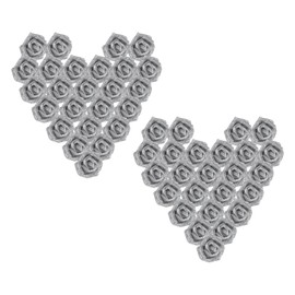 PATIKIL Glitter Roses, 50 Pcs Foam Artificial Flowers Roses Heads Real Looking Fake Flower Bulk with Stem for DIY Wedding Bouquets Centerpieces Wreath Home Party Decoration, Silver