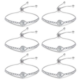 DHQH Bridesmaids Gift Silver Tennis Bracelets for Women Set of 6 Bridesmaid Bracelet 18K Gold Plated Teardrop Bracelet Wedding Bridesmaid Proposal Bracelets for Party