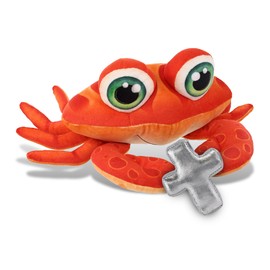 DolliBu Red Crab Stuffed Animal with Silver Cross and Personalization - Religious Crab Plush Baptism Gifts, Dedication Christening Gifts Plush Prayer Toy Healing Teddy Bear - 10 Inches