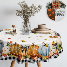 bnhjsdw Fall Pumpkin Tablecloth Thanksgiving Autumn Buffalo Plaid Table Cloth 60"x60", Waterproof and Reusable Table Cover for Fall Harvest Party Decoration