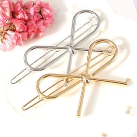 4Pcs Gold and Silver Simple Hair Clips Metal Bow Shaped Hairpin Clamps Hair Accessories for Women and Girls,Hair Care
