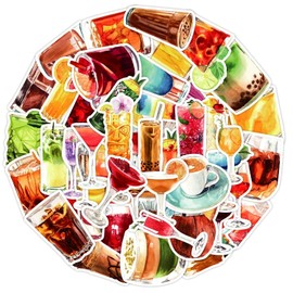50 Pcs Watercolor Drink Vinyl Stickers,Cocktail Graffiti Stickers,Vinyl Waterproof Sticker for Kids Teens Girls,for Phone Laptop Bottles Skateboard Computer Phone Luggage Guitar Gifts Sticker