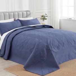 ENJOHOS Navy Blue 138x122 Extra Wide Oversized King Quilts - California King Bedspread, Reversible Summer Soft Microfiber Bed Coverlet Super King Bedding (1 Cal King Quilt, 2 Pillow Shams)