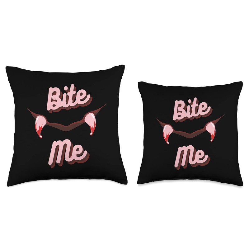 Bite Me Vampire Teeth with Blood Drops Throw Pillow
