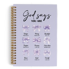 QLMX Purple Christian God Says You Are Beautiful Spiral Notebook, Purple Bow Journal Notebook, Bible Journal Notebooks, Coquette Christian Scripture Office Supplies Gifts for Women Girls, 5.5X8.3Inch