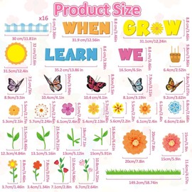 Jisfigtrh Back to School Bulletin Board Decorations Summer Themed Flowers Bulletin Board Set When We Learn We Grow Bulletin Board with 3D Paper Flower Cutouts for School Classroom Wall Decor