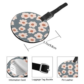 TKS MITLAN Floral Pattern Luggage Tag for Suitcases Women Doodle Repeat Boho Flowers PU Leather Bag Travel Suitcase ID Identifier Round Baggage Tags (1 Pack)