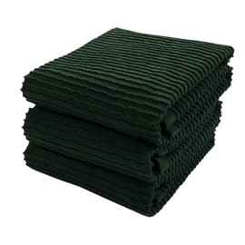 Dark Green Kitchen Hand Dish Towels: 100% Cotton Cloth Soft Cleaning Drying Absorbent Ribbed Terry Loop, Set of 3 Multipurpose for Everyday Use Oversized 18" x 28"