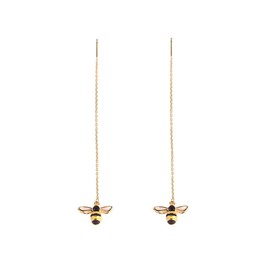 SLUYNZ Solid 925 Sterling Silver Bumble Bee Dangle Earrings for Women Teen Honey Bee Drop Earrings Threader Tassel Chain (B-18K Gold Plated)
