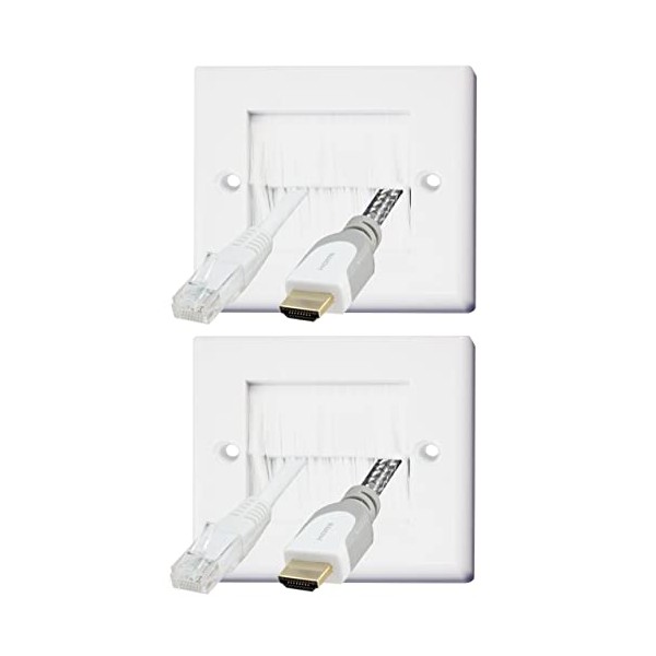 Auline White Brush Single 1 Gang Wall Outlet Cable Entry Plate Tidy Mount Face Plate Wall Plate (2)