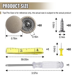 60PCS Car Roof Headliner Repair Kit, Auto Roof Snap Rivets Retainer Buttons with Installation Tool, Fixing Repair Buckle for Interior Ceiling Cloth, Fit Cars (Beige/Grey)