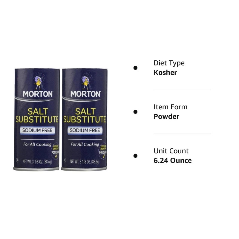 Morton Salt Substitute 2 Pack 6.24 Ounce Potassium Chloride Salt