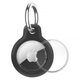 YOKRWO Holder Waterproof TPU Shell Protective Case, Anti-Scratch Airtags Key Chain for Apple Air Tags with All Metal Keychain Key Ring Clip (Black)