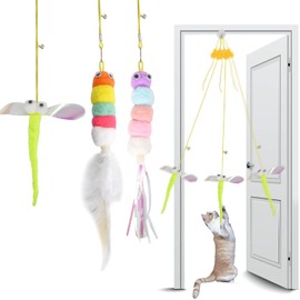 Wisebom Katzenspielzeug Hängende Türrahmen, 3Pcs Buntes Interaktives Katzen Spielzeug mit Katzenminze, Elastisches Spielzeug mit Glocke für Katzenauslauf und Gegen Langeweile