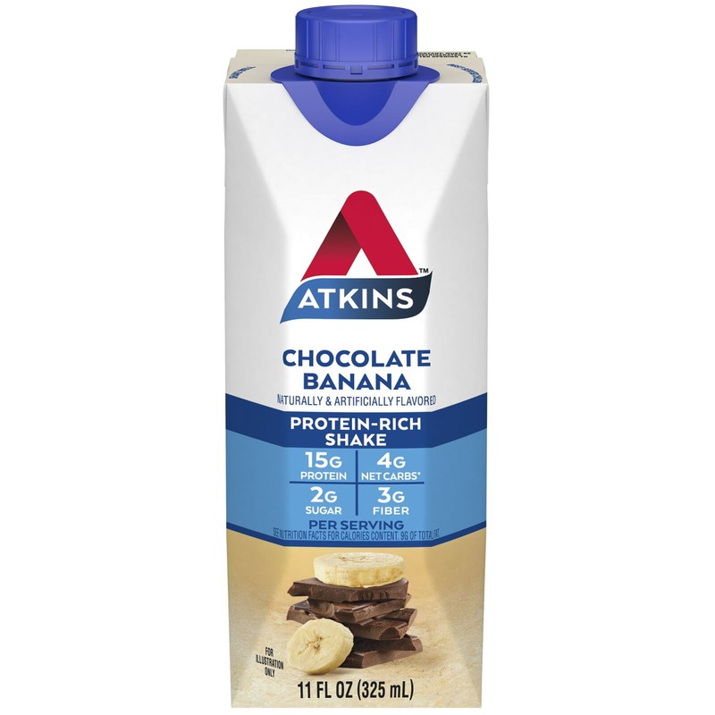 Atkins Chocolate Banana Protein Shake Keto Friendly, 4 Count