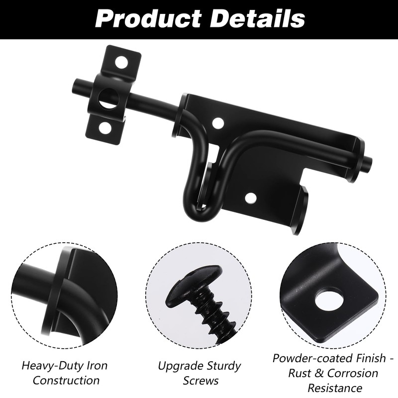 3-Pack Heavy Duty Slide Bolt Gate Latches with Padlock Hole