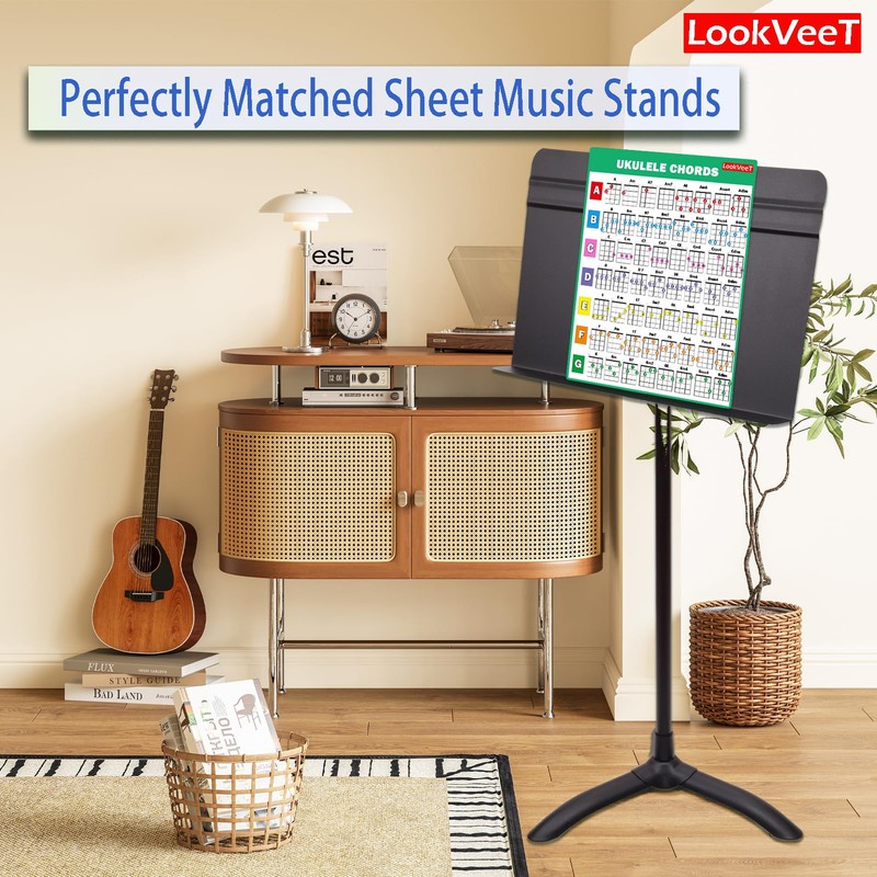 LookVeeT 2 Pcs Ukulele Chord Chart Reference Guide, A4 Size