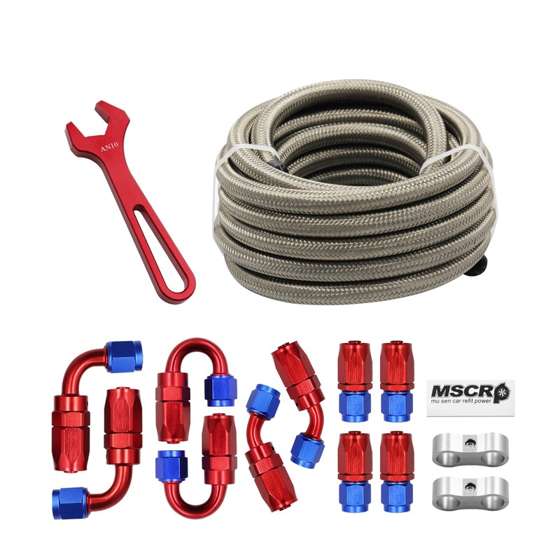 10AN 20FT Fuel Line Hose Kit with Fitting, Stainless Steel