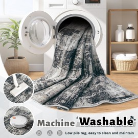 XLUEZ 9x12 Area Rug Washable Rug, Modern Abstract Large Area Rug Neutral Soft Non Slip Low Pile Indoor Carpet for Living Room Bedroom Nursery Dining Room Home Office(BlackGrey, 9'x12')