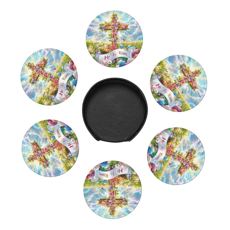 Coasters for Drinks with Holder Easter Rabbits Leather Coasters 6