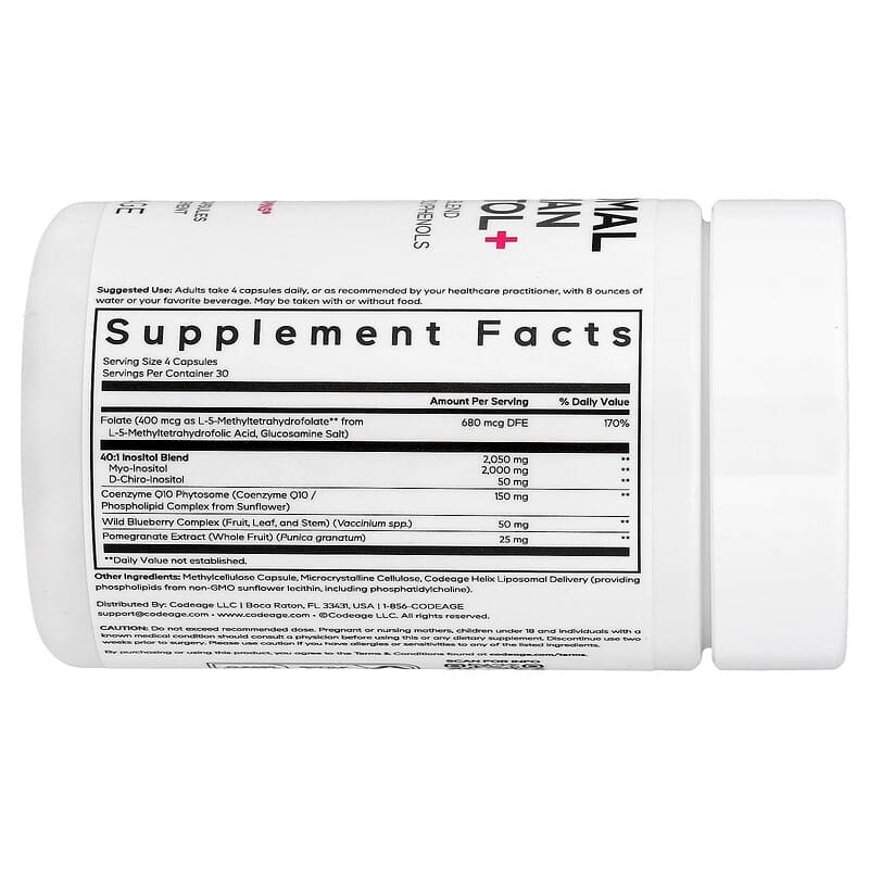 Codeage Liposomal Ovarian Inositol+ 120 tablets Myo Inositol Female Hormone