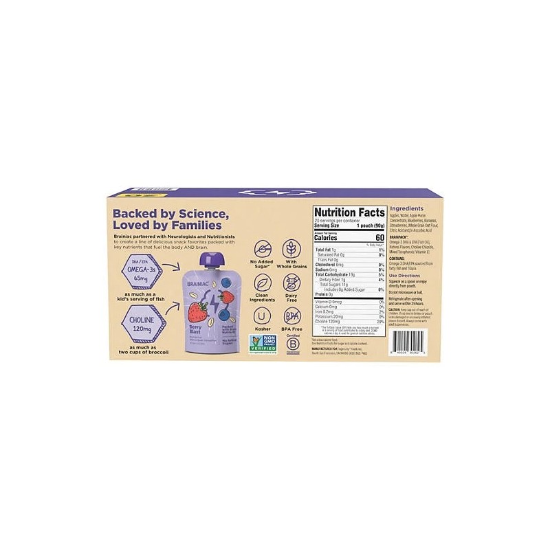 Brainiac Fruit and Oat Smoothie Pouches, 20 pk.