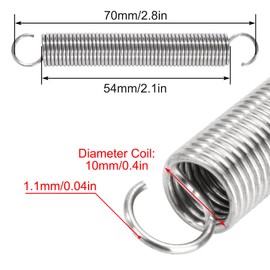 GUNGY Tension Springs with Hooks Stainless Steel Tension Spring 70 mm Outer Diameter 10 mm Wire Diameter 1.1 mm Maximum Tensile Force 2.37 kg 1.1 x 10 x 70 mm Pack of 4