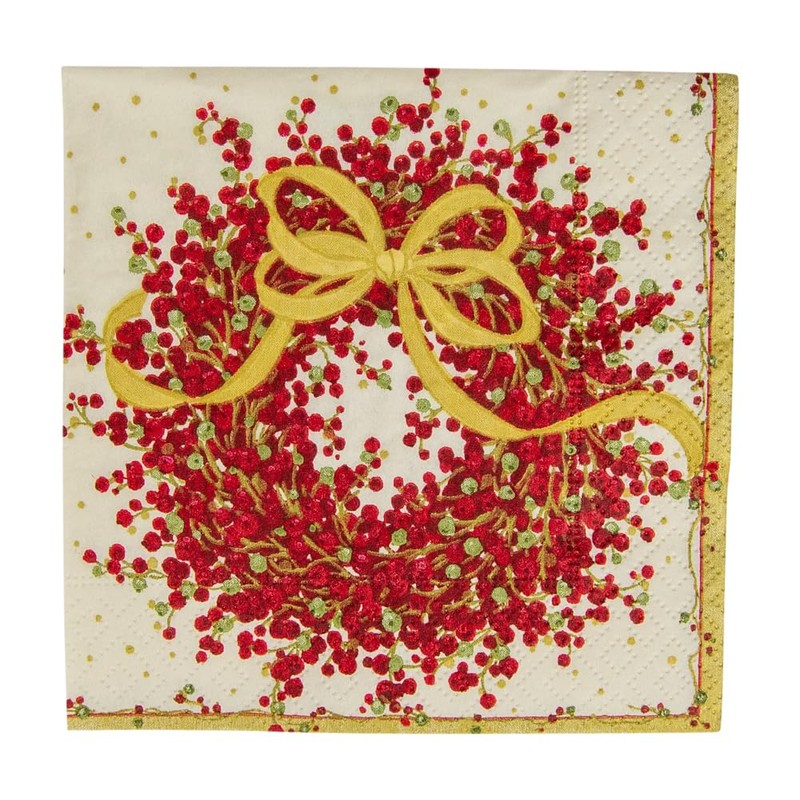 Caspari Entertaining Pepper Berry Cocktail Napkins, Red, 20-Pack