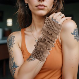 Bewudy Grunge Gloves - Khaki Arm Gloves, Crochet Fairy Grunge Clothes for Women