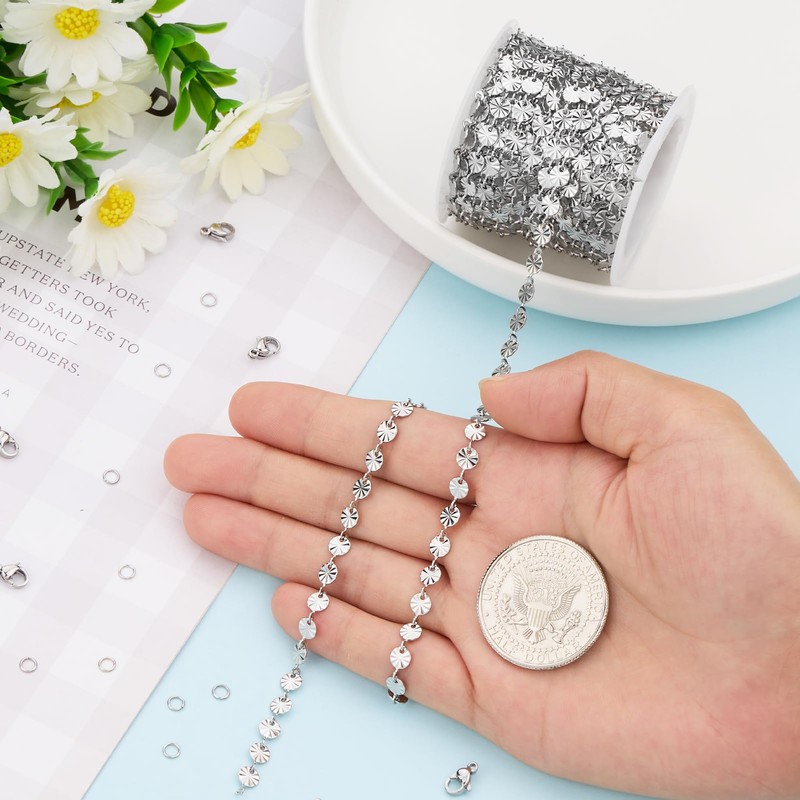 Kyutong 5 Meters Embossed Circle Chain for Jewelry Making Silver